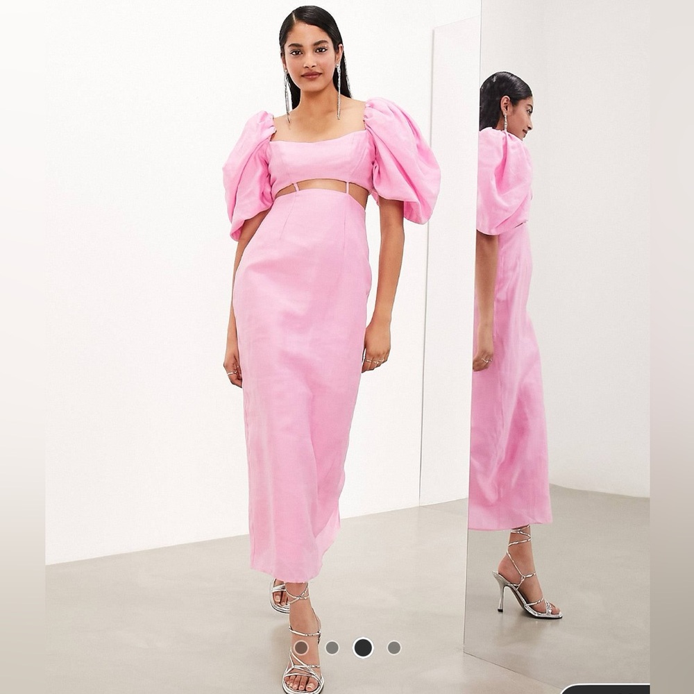 ASO Puff Shoulder Dress NWT